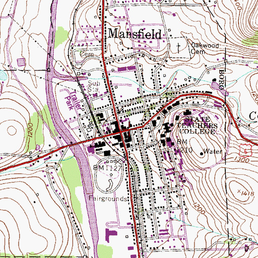 Topographic Map of Mansfield, PA
