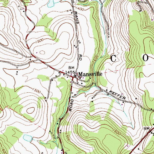 Topographic Map of Mansville, PA