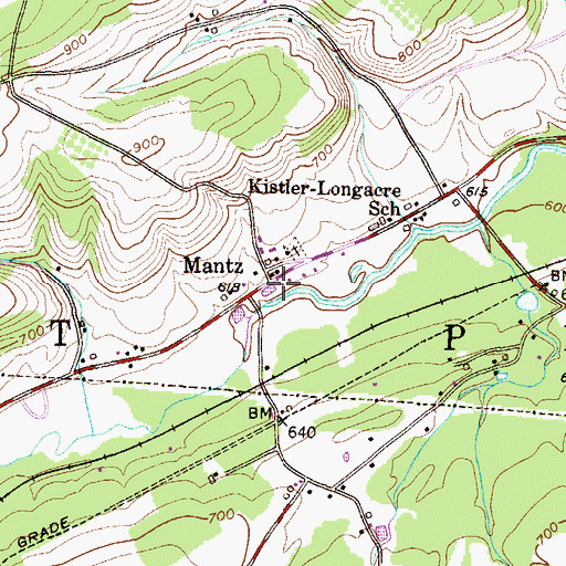 Topographic Map of Mantz, PA