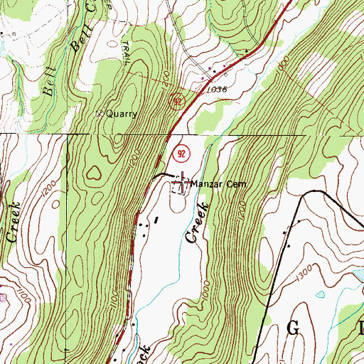 Topographic Map of Manzar Cemetery, PA