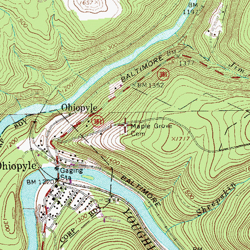 Topographic Map of Sugar Grove Cemetery, PA