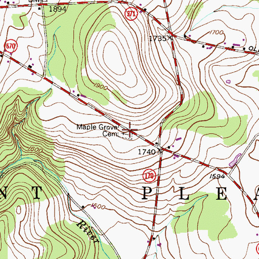 Topographic Map of Maple Grove Cemetery, PA
