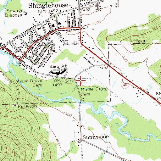 Topographic Map of Maple Grove Cemetery, PA