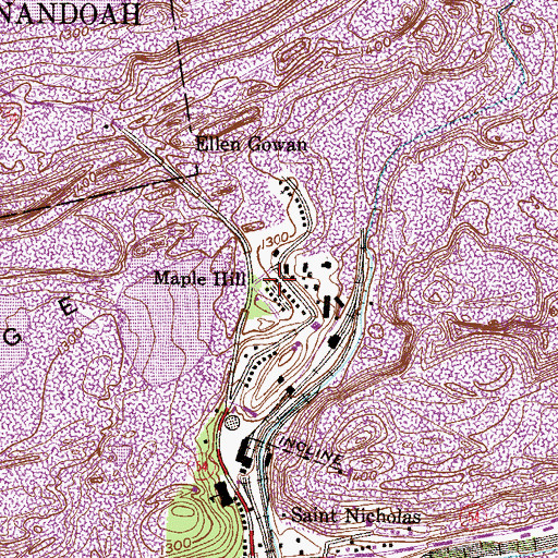 Topographic Map of Maple Hill, PA