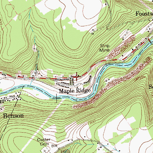 Topographic Map of Maple Ridge, PA