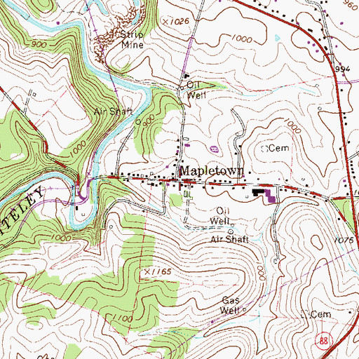 Topographic Map of Mapletown, PA