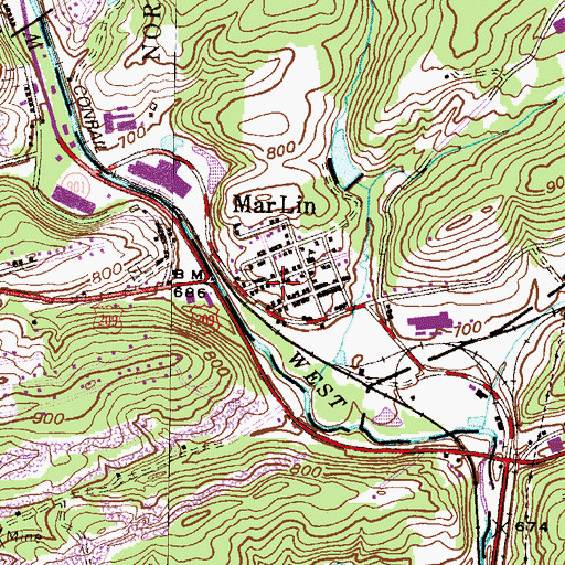 Topographic Map of Marlin, PA