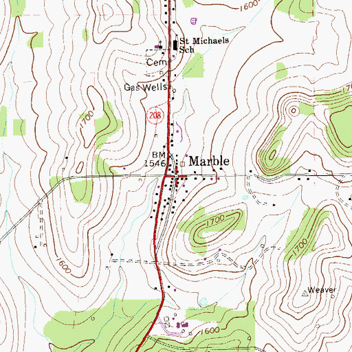 Topographic Map of Marble, PA