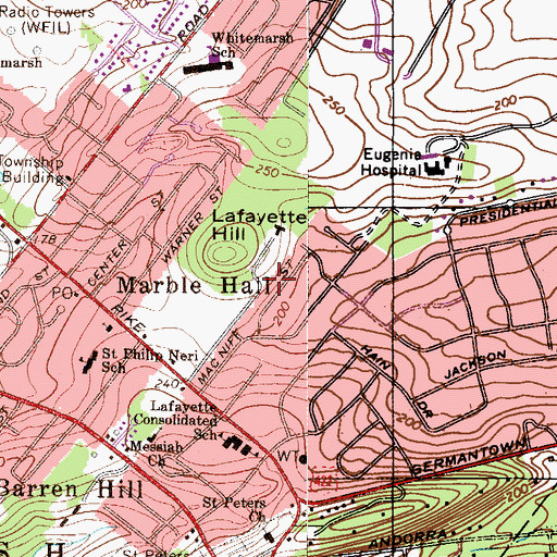 Topographic Map of Marble Hall, PA
