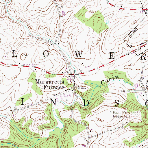 Topographic Map of Margaretta Furnace, PA