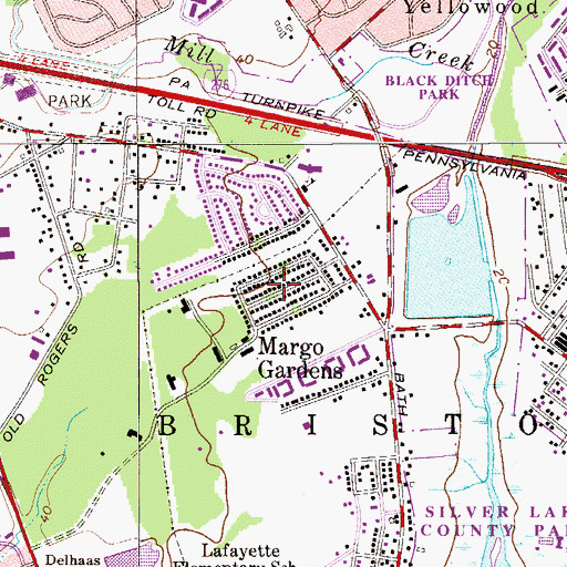 Topographic Map of Margo Gardens, PA