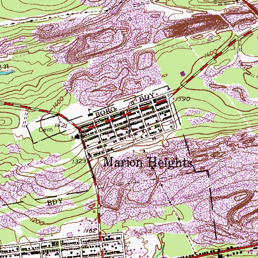 Topographic Map of Marion Heights, PA