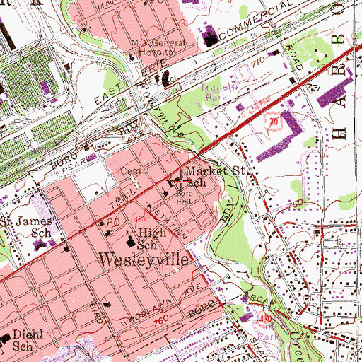 Topographic Map of Market Street School, PA