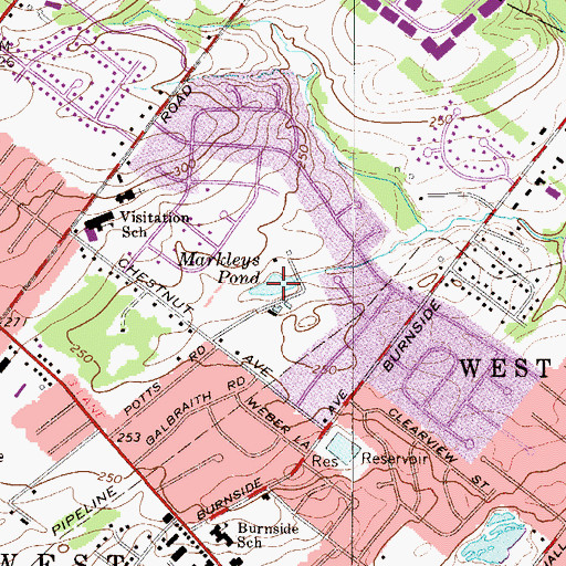 Topographic Map of Marklelys Pond, PA