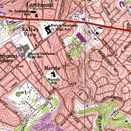 Topographic Map of Marple, PA