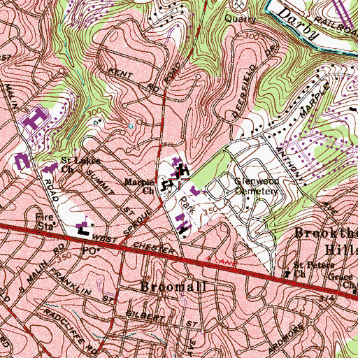 Topographic Map of Marple Church, PA