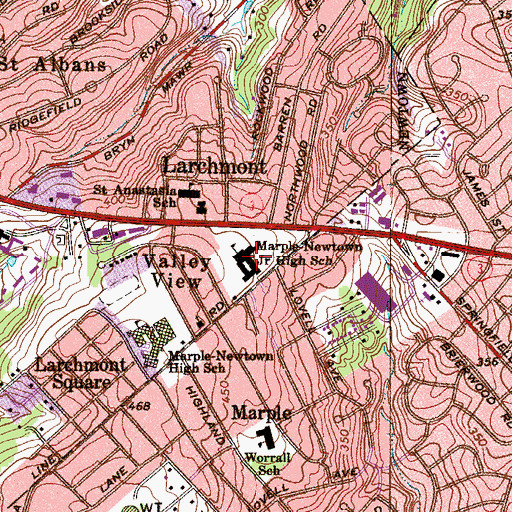 Topographic Map of Marple-Newtown Junior High School, PA
