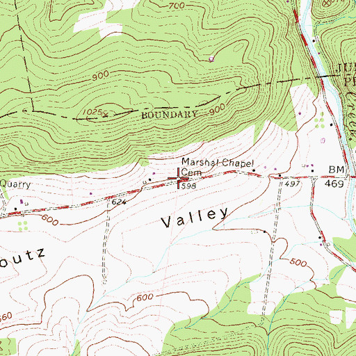 Topographic Map of Marshal Chapel Cemetery, PA