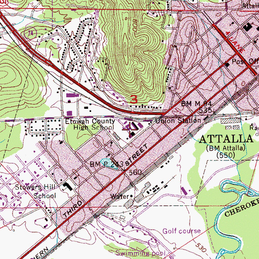 Topographic Map of Etowah County High School, AL