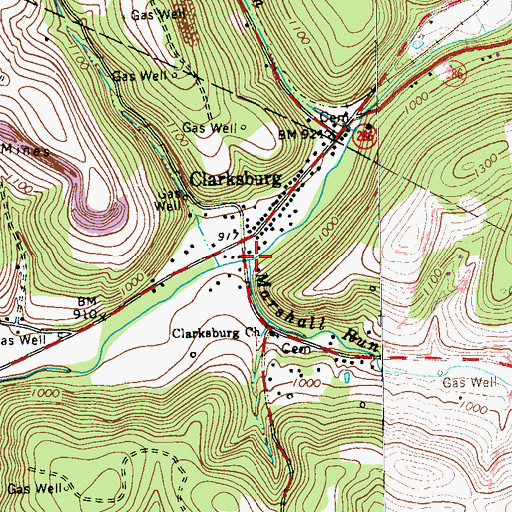 Topographic Map of Marshall Run, PA
