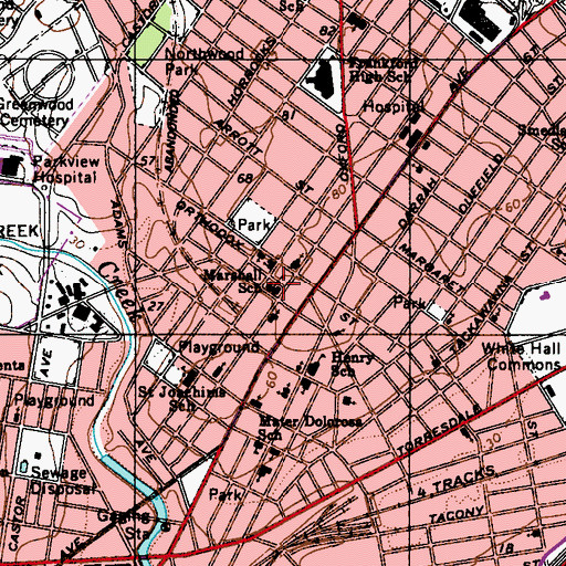 Topographic Map of Marshall School, PA
