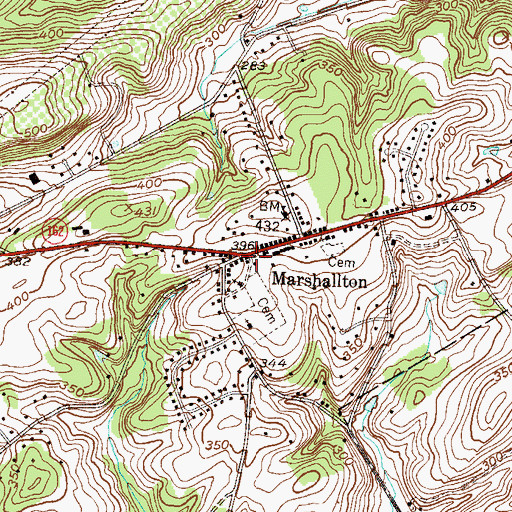 Topographic Map of Marshallton, PA
