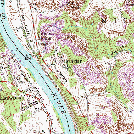 Topographic Map of Martin, PA