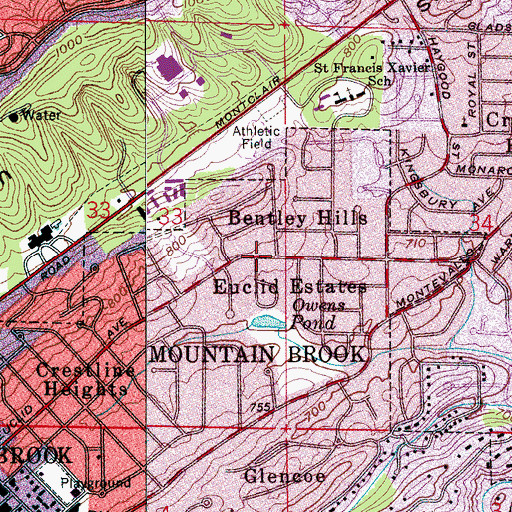 Topographic Map of Euclid Estates, AL