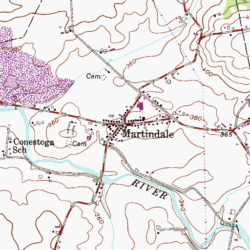 Topographic Map of Martindale, PA