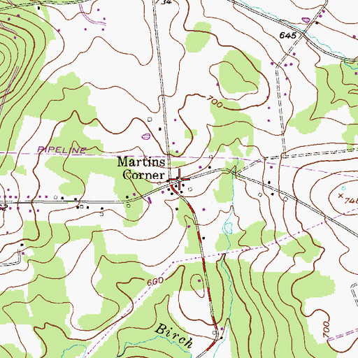 Topographic Map of Martins Corner, PA