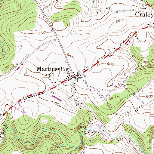 Topographic Map of Martinsville, PA