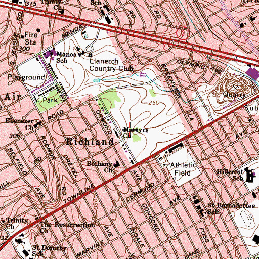 Topographic Map of Martyrs Church, PA