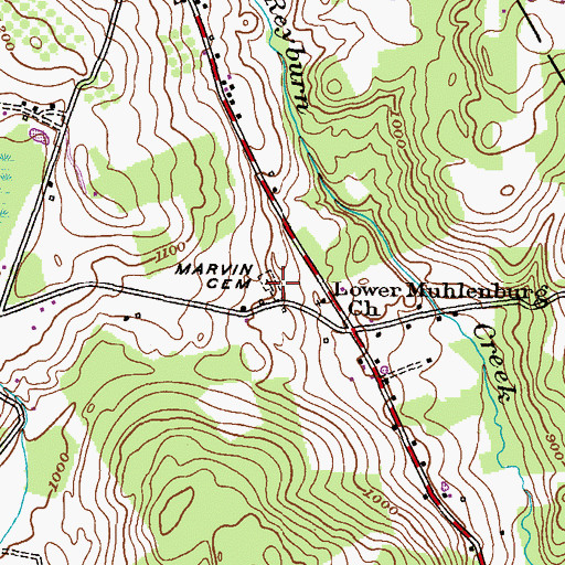 Topographic Map of Marvin Cemetery, PA