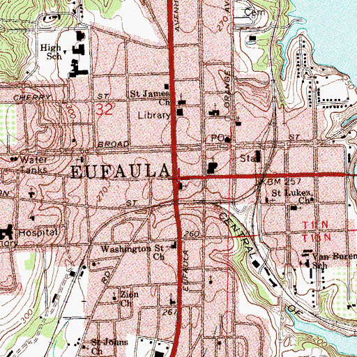 Topographic Map of Eufaula, AL