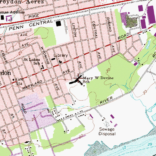 Topographic Map of Mary Devine Elementary School, PA