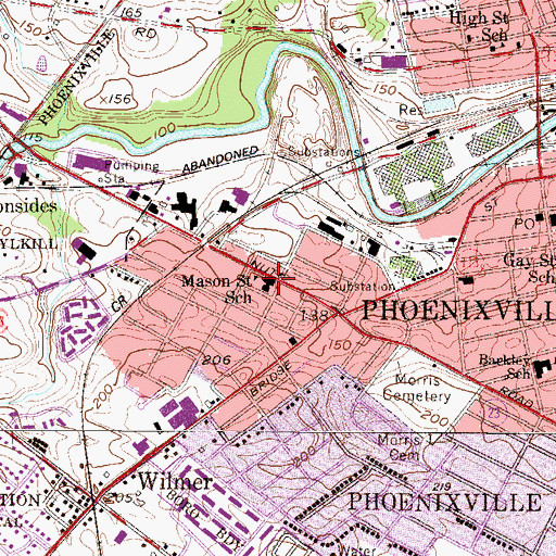 Topographic Map of Mason Street School, PA