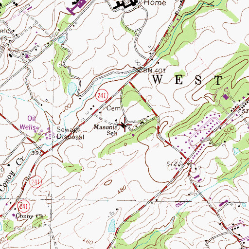 Topographic Map of Masonic School, PA