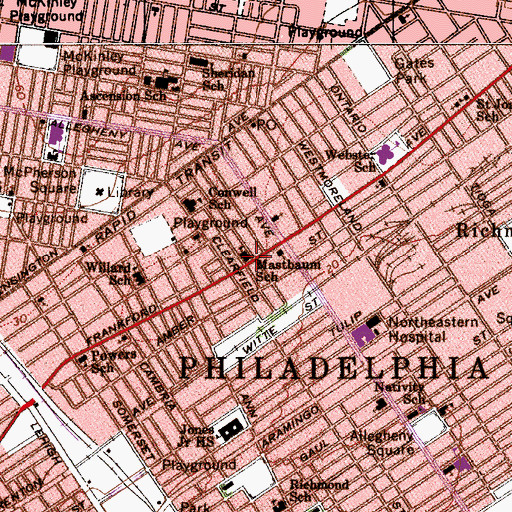 Topographic Map of Mastbaum School, PA