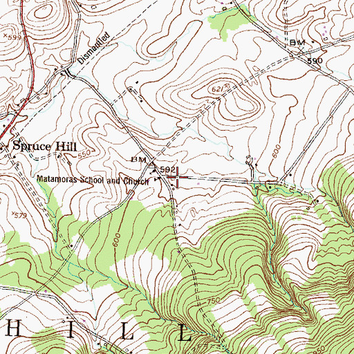 Topographic Map of Matamoras School and Church, PA