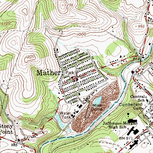 Topographic Map of Mather, PA