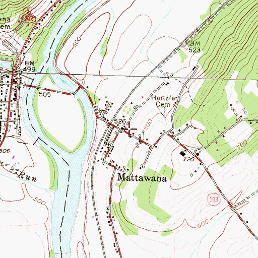 Topographic Map of Mattawana, PA