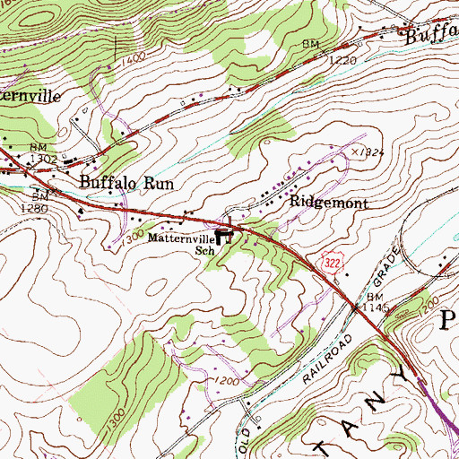 Topographic Map of Matternville School, PA
