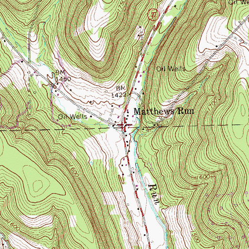 Topographic Map of Matthews Run, PA