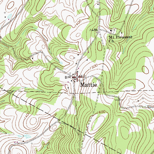 Topographic Map of Mattie, PA