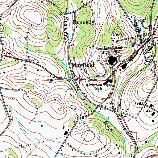 Topographic Map of Mayfield, PA
