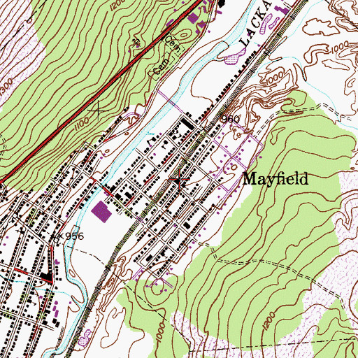 Topographic Map of Mayfield, PA