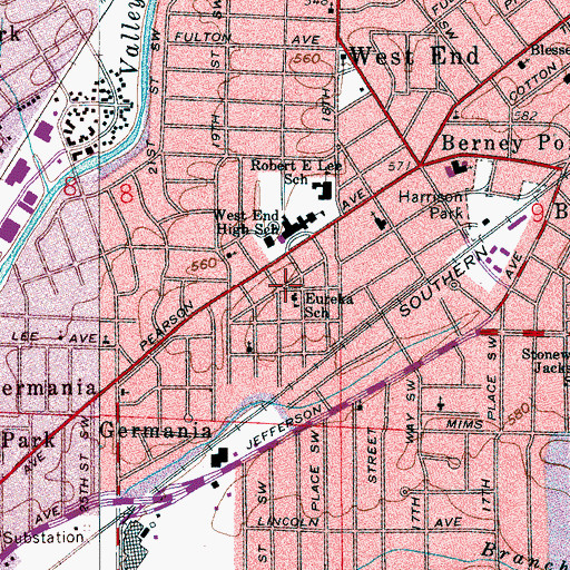 Topographic Map of Eureka School, AL