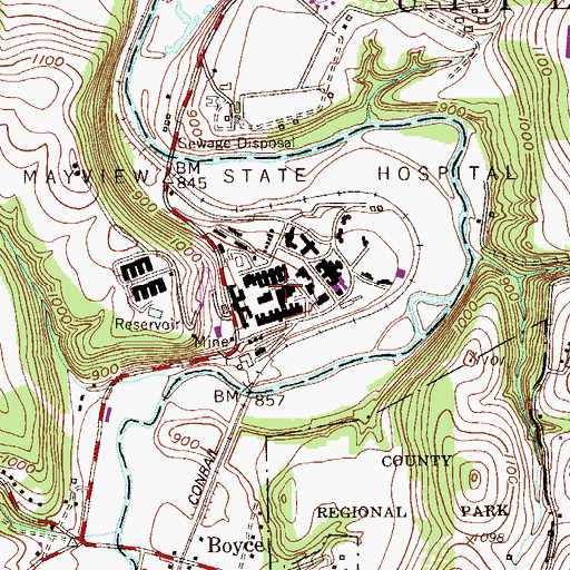Topographic Map of Mayview State Hospital, PA
