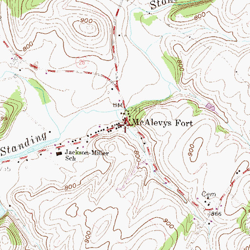 Topographic Map of McAlevys Fort, PA