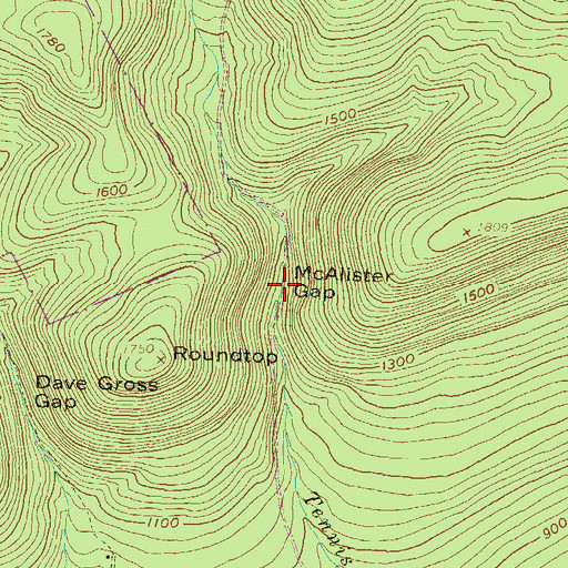 Topographic Map of McAlister Gap, PA